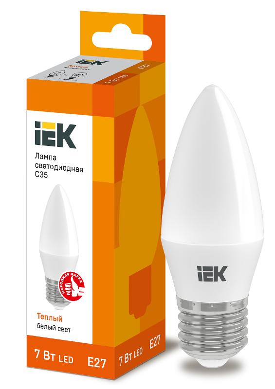 Лампа светодиодная LED 7Вт Е27 220В 3000К C35 свеча
