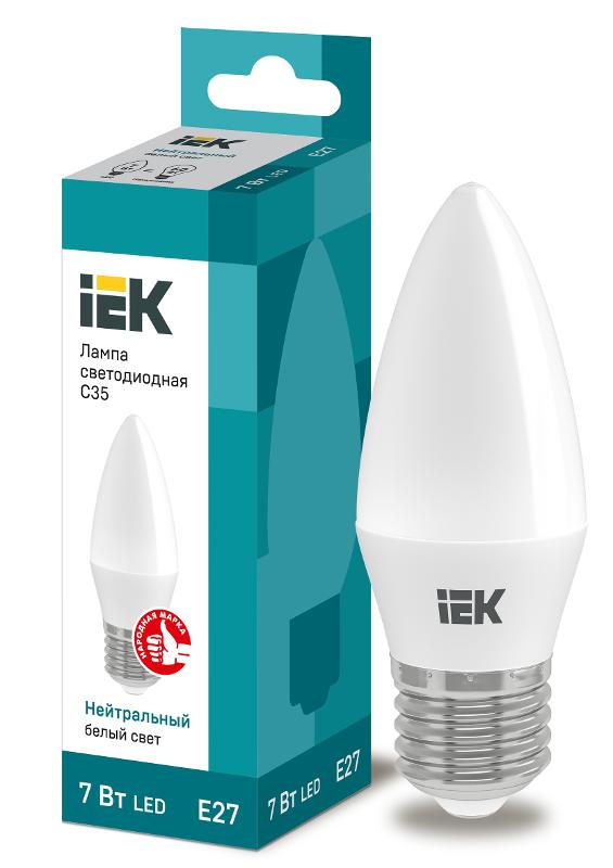 Лампа светодиодная LED 7Вт Е27 220В 4000К C35 свеча