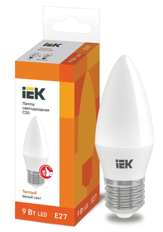 Лампа светодиодная LED 9Вт 230В 3000К E27 свеча