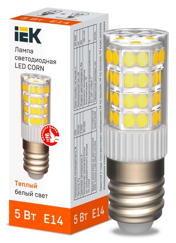 Лампа светодиодная CORN капсула 5Вт 230В 3000К керамика E14 IEK