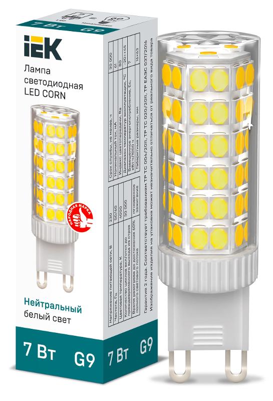Лампа светодиодная CORN капсула 7Вт 230В 4000К керамика G9 IEK