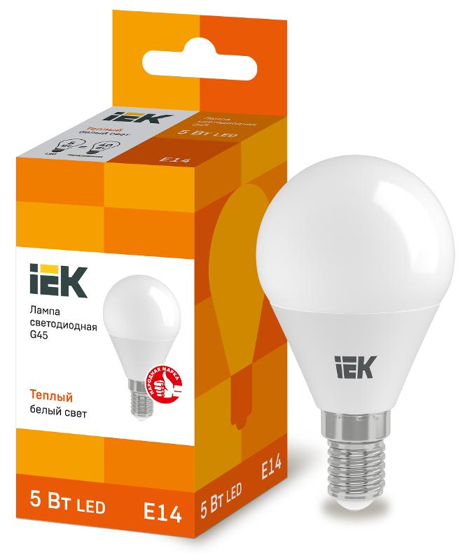 Лампа светодиодная LED 5Вт Е14 220В 3000К G45 шар