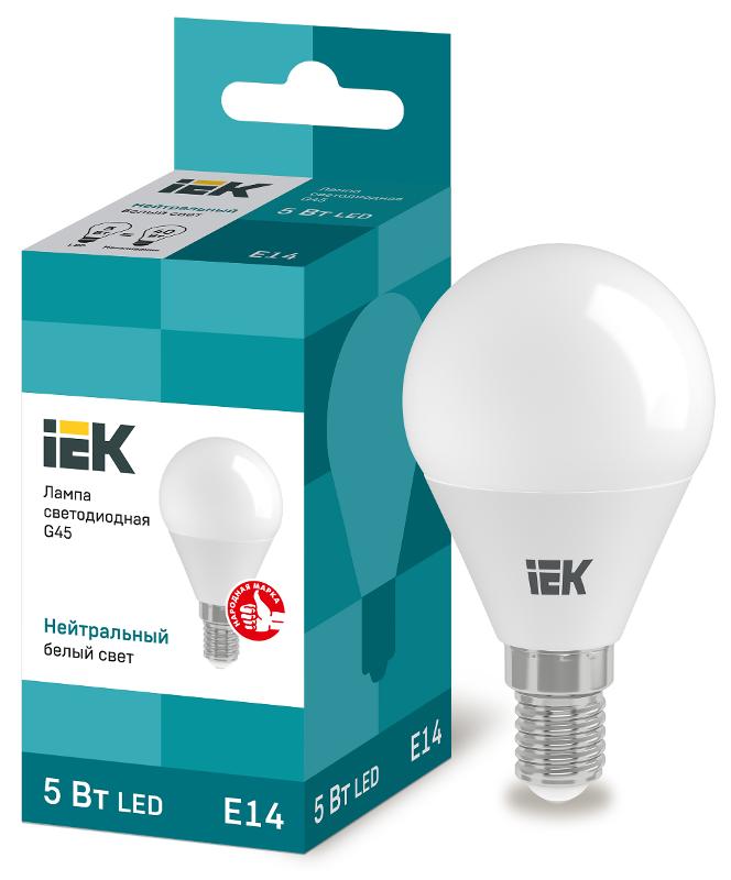 Лампа светодиодная LED 5Вт Е14 220В 4000К G45 шар