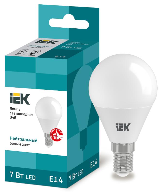 Лампа светодиодная LED 7Вт Е14 220В 4000К G45 шар
