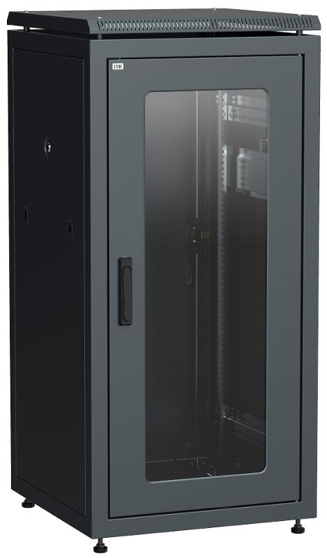 Шкаф сетевой 19" LINEA N 28U 600х800 мм стеклянная передняя дверь, задняя металлическая черный