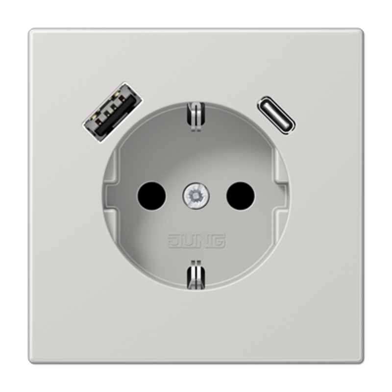 Розетка SCHUKO® с USB-зарядным устройством, тип A + тип С; термопласт; светло-серый