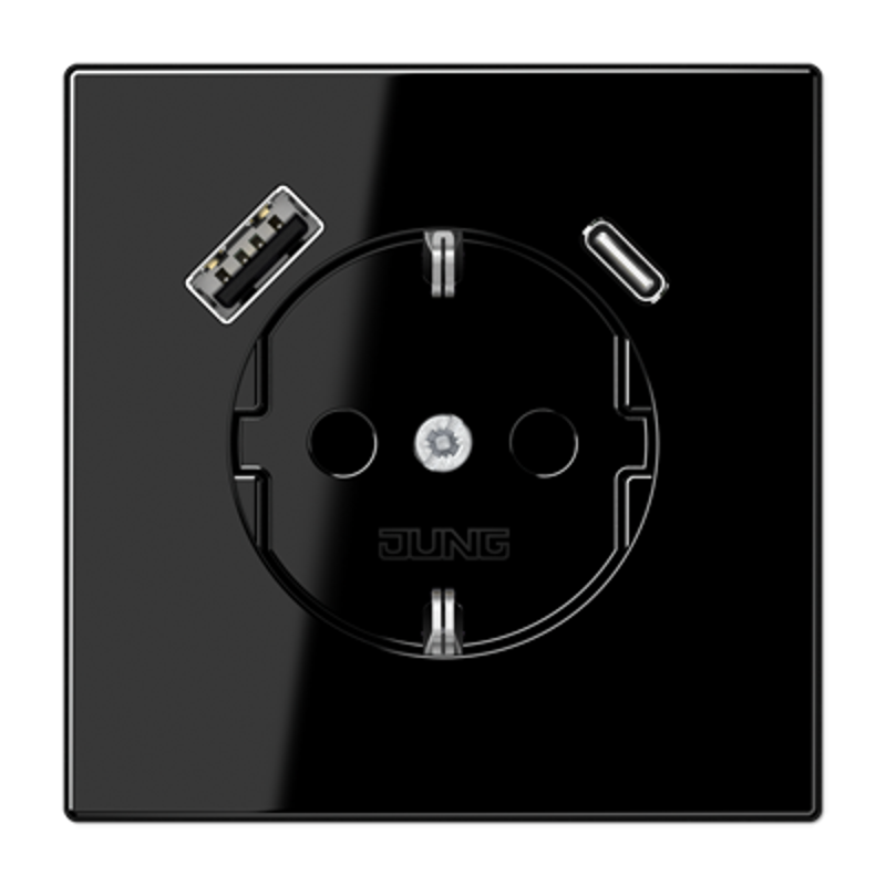 Розетка SCHUKO® с USB-зарядным устройством, тип A + тип С; термопласт; черный
