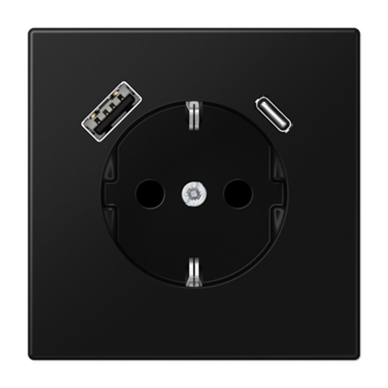 Розетка SCHUKO® с USB-зарядным устройством, тип A + тип С; термопласт; черный матовый
