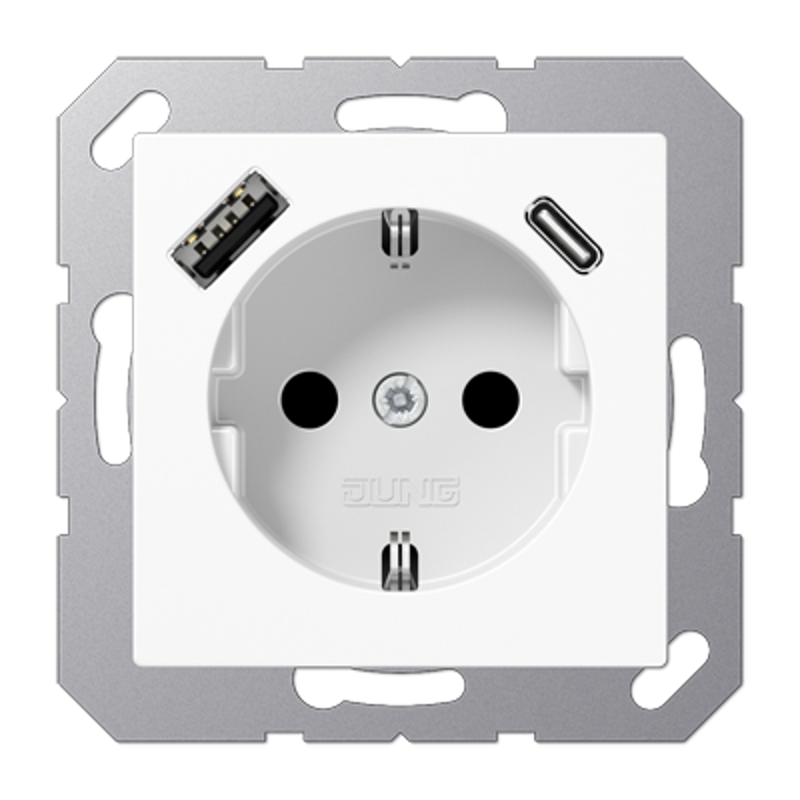 Розетка SCHUKO® с USB-зарядным устройством, тип A + тип С; термопласт; белый