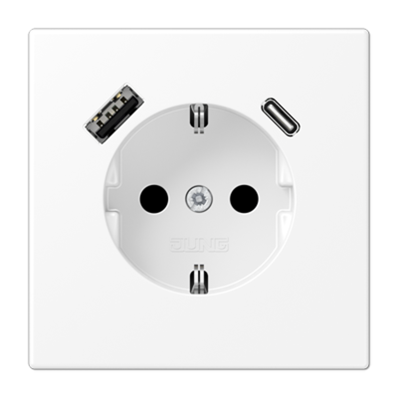 Розетка SCHUKO® с USB-зарядным устройством, тип A + тип С; термопласт; белый матовый