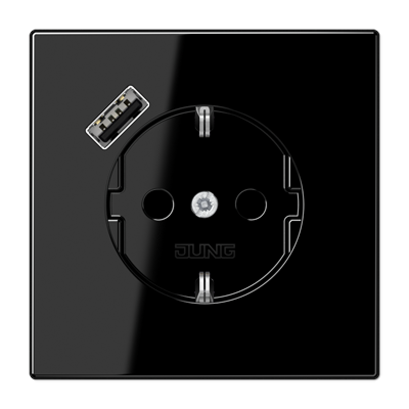 Розетка SCHUKO® с USB-зарядным устройством, тип A; термопласт; черный