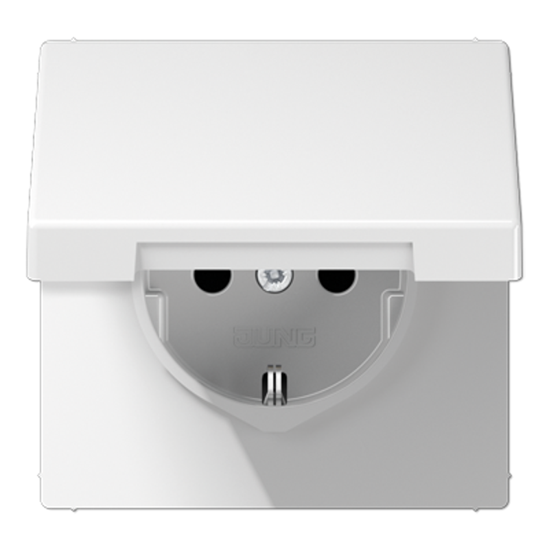 Штепсельная розетка SCHUKO 16А / 250В с защитными шторками, с подпружиненной откидной крышкой, пружинные зажимы; дюропласт; белый; LS990