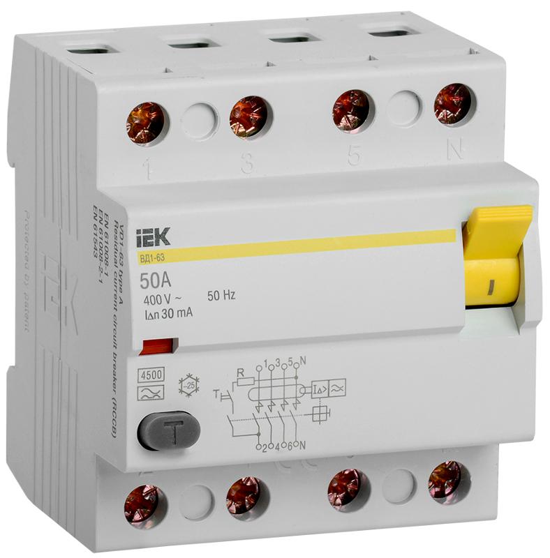 Выключатель дифференциальный (УЗО) ВД1-63 4п 50А 30мА тип A