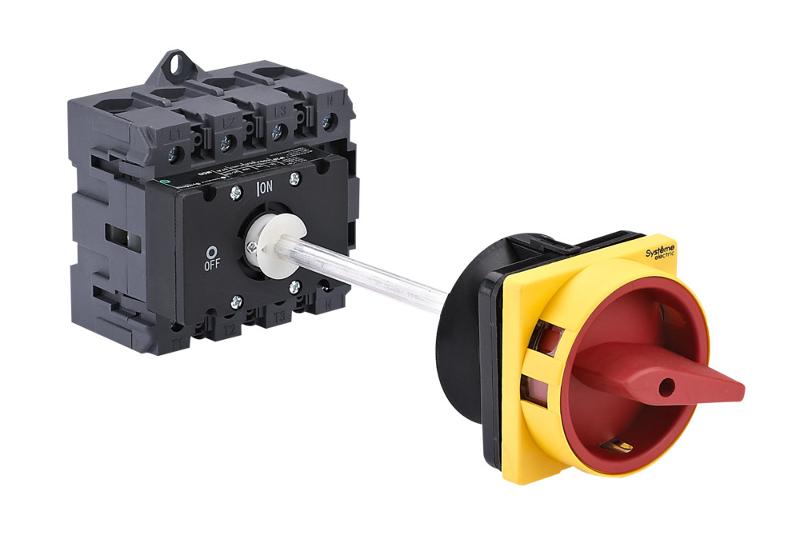 Выключатель-Разъединитель 4P 100A IP20 с красной выносной рукояткой на дин-рейке/плате с замком