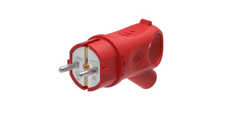 Вилка 2К+З угловая каучуковая 16А/250В IP44 Красная MultiSet