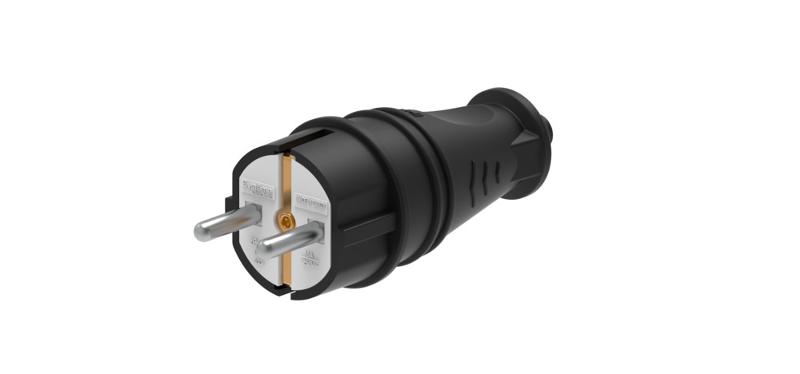 Вилка 2К+З прямая каучуковая 16А/250В IP44 Чёрная MultiSet