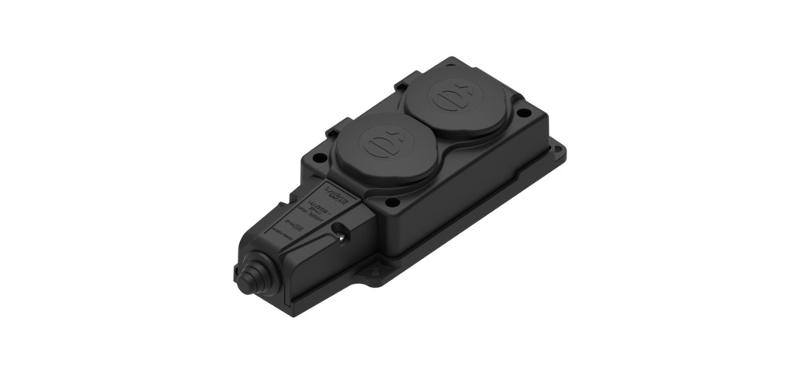 Колодка 2 гнезда 2К+З каучуковая 16А/250В IP44 Чёрная MultiSet