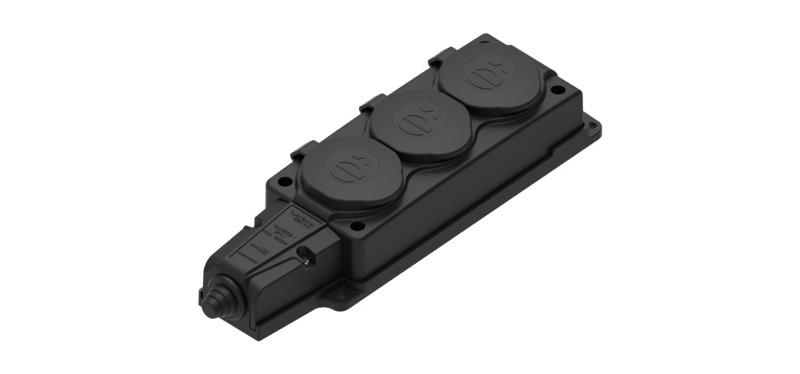 Колодка 3 гнезда 2К+З каучуковая 16А/250В IP44 Чёрная MultiSet