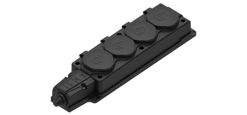 Колодка 4 гнезда 2К+З каучуковая 16А/250В IP44 Чёрная MultiSet
