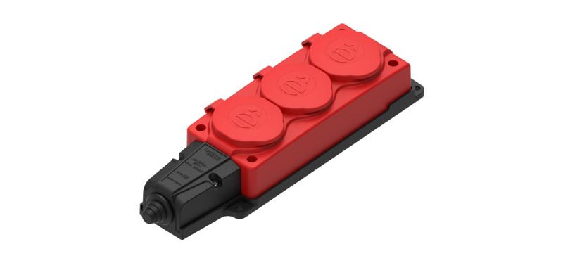 Колодка 3 гнезда 2К+З каучуковая 16А/250В IP44 Красная MultiSet