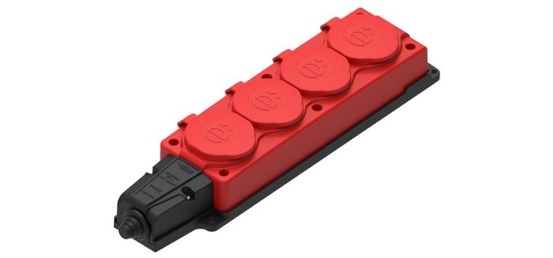 Колодка 4 гнезда 2К+З каучуковая 16А/250В IP44 Красная MultiSet