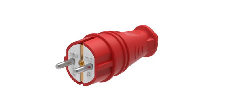 Вилка 2К+З прямая каучуковая 16А/250В IP44 Красная MultiSet