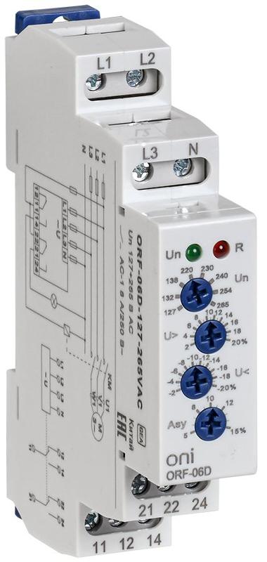 Реле фаз ORF-06D 3ф. 2 конт. 127-265В AC с контр. нейтр.