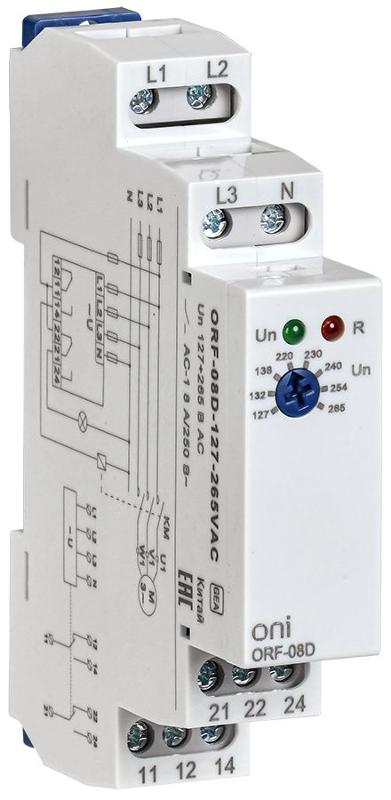 Реле фаз ORF-08D 3ф. 2 конт. 127-265В AC с контр. нейтр