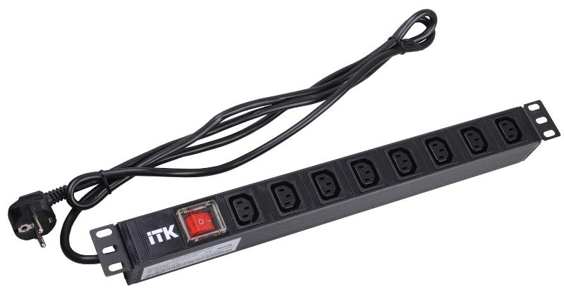 Блок розеток 19 PDU(8шт)IEC320 C13 с LED вык.алюм.проф.1U шнур 2м вилка DIN49440