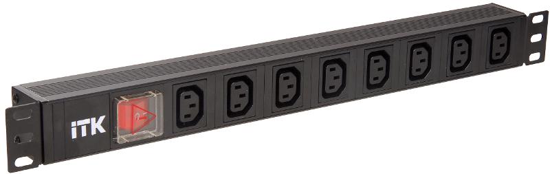 Блок розеток 19 PDU (8шт) IEC320 C13 с LED выкл.алюм.профиль 1U ВХОД C14 без шнура