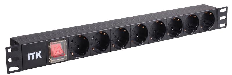Блок розеток 19 (8шт)PDU с LED выключателем алюминевый профиль 1U ВХОД С14 без шнура