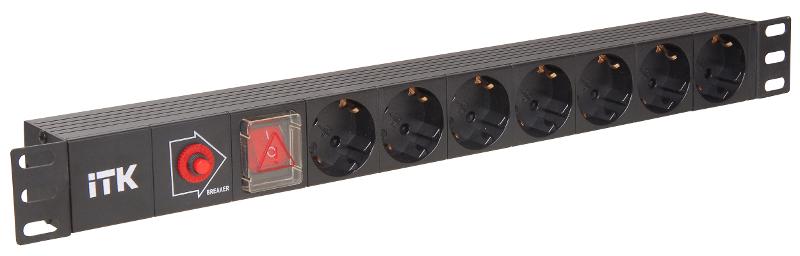 Блок розеток 19 (7шт)PDU с LED вык.и защитой от перенап.алюм.проф.1U ВХОД С14 без шнура