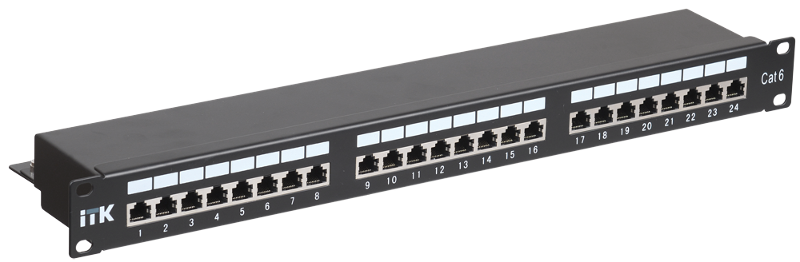 1U патч-панель кат.6 STP, 24 порта (Dual), с кабельным органайзером