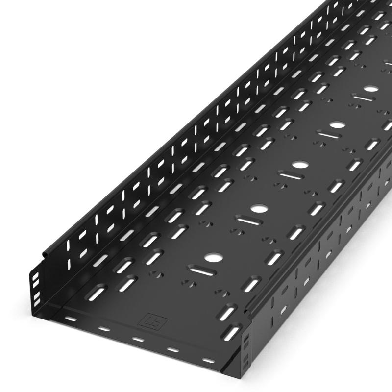 Лоток перфорированный Стандарт 300х80х3000 (0,8 мм) RAL 9005 (6 м/уп)