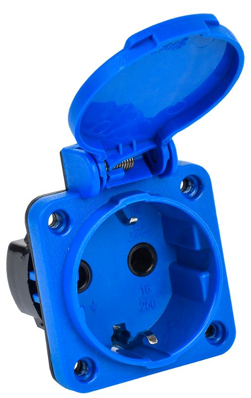 Розетка панельная 2Р+РЕ 16А з/к с крышкой IP44 синяя MAGNUM РП11-3
