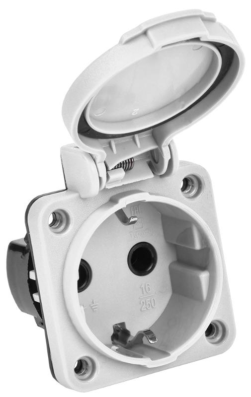 Розетка панельная 2Р+РЕ 16А з/к с крышкой IP54 серая MAGNUM РП13-3