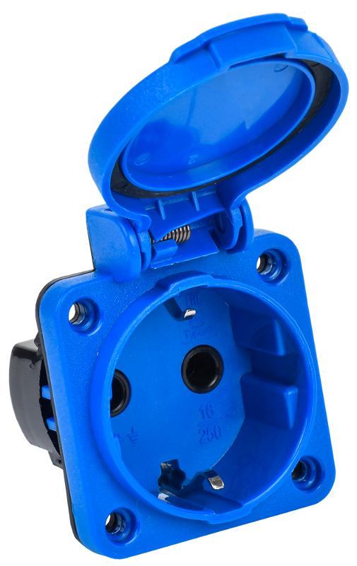 Розетка панельная 2Р+РЕ 16А з/к с крышкой IP54 синяя MAGNUM РП12-3