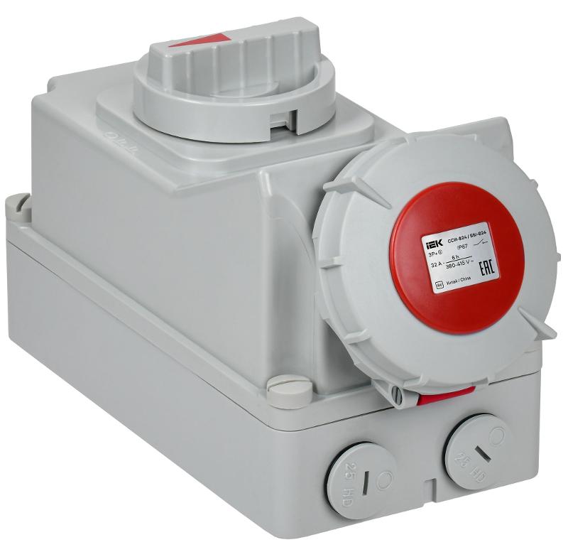 Розетка с механической блокировкой ССИ-824 32А-6ч 380В 3P+PE IP67