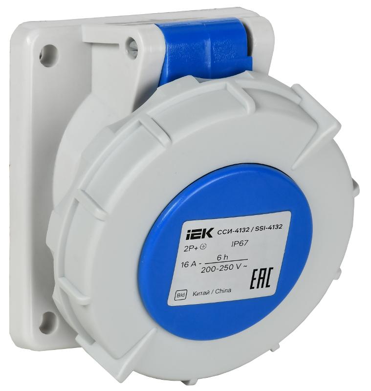 Розетка встраиваемая угловая ССИ-4132 16А-6ч 220В 2P+PE IP67