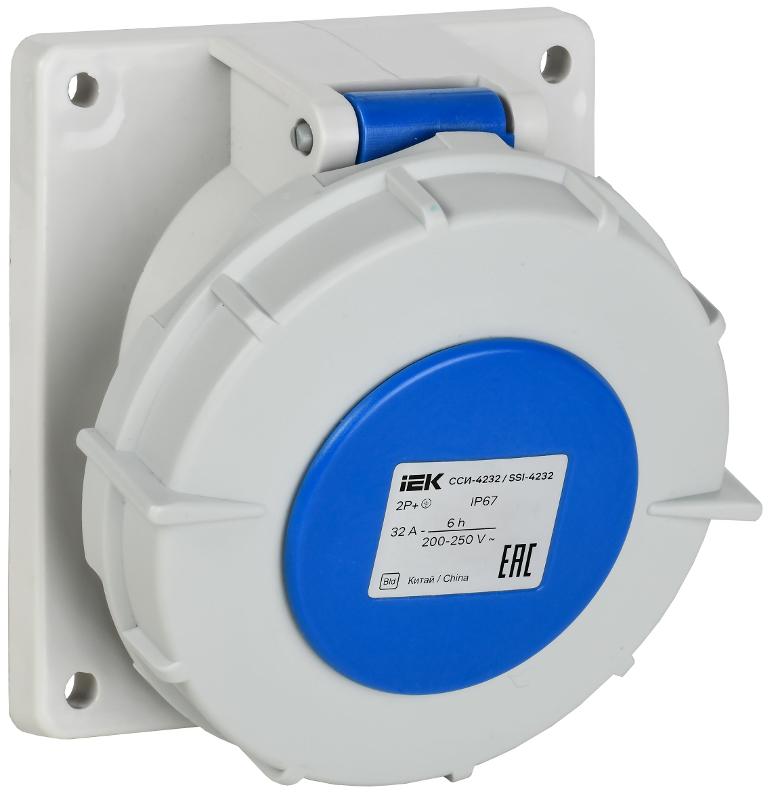 Розетка встраиваемая угловая ССИ-4232 32А-6ч 220В 2P+PE IP67