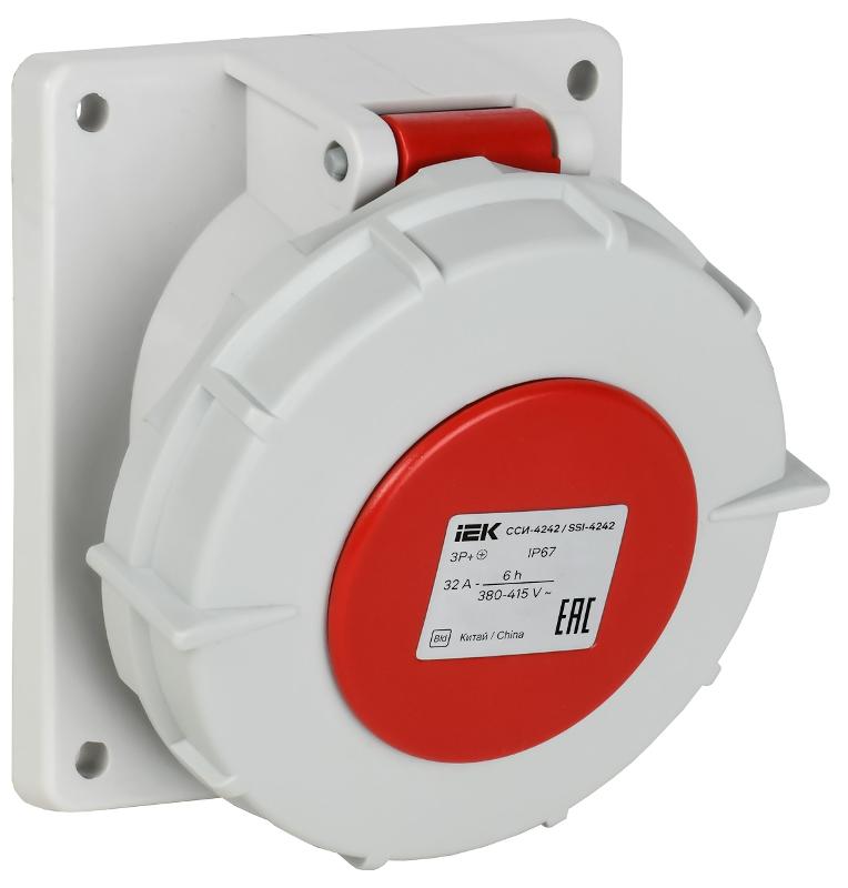 Розетка встраиваемая угловая ССИ-4242 32А-6ч 380В 3P+PE IP67