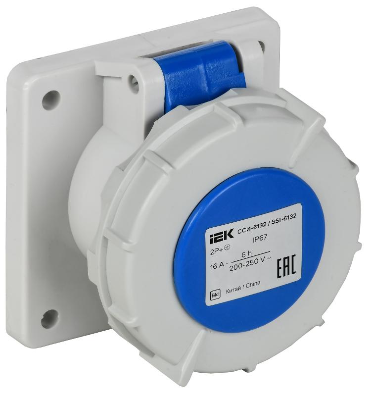 Розетка встраиваемая прямая ССИ-6132 16А-6ч 220В 2P+PE IP67