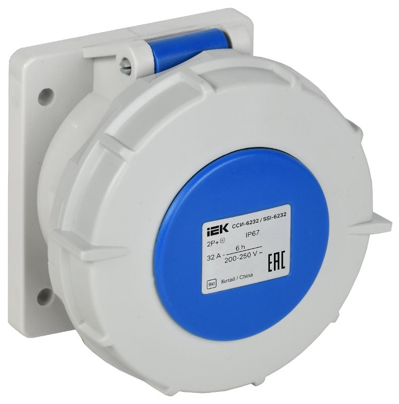 Розетка встраиваемая прямая ССИ-6232 32А-6ч 220В 2P+PE IP67