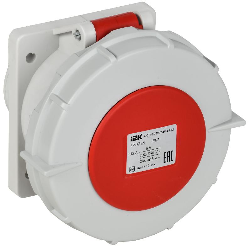 Розетка встраиваемая прямая ССИ-6252 32А-6ч 380В 3P+PE+N IP67