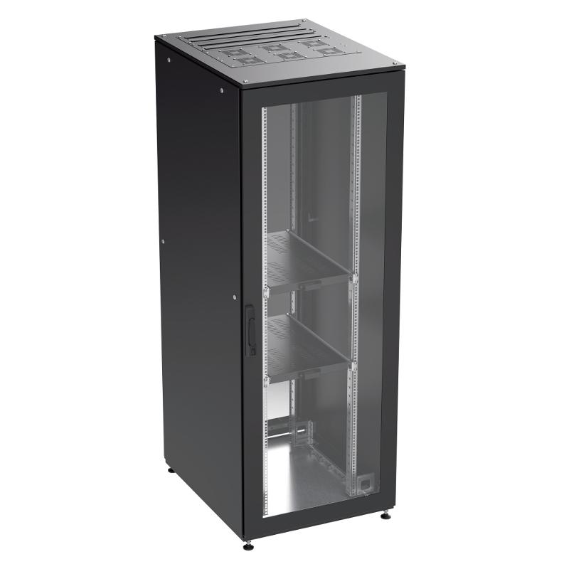 Собранный напольный 19" IT-CQE, 42U 600х1000 двери стекло/сплошная, RAL 9005