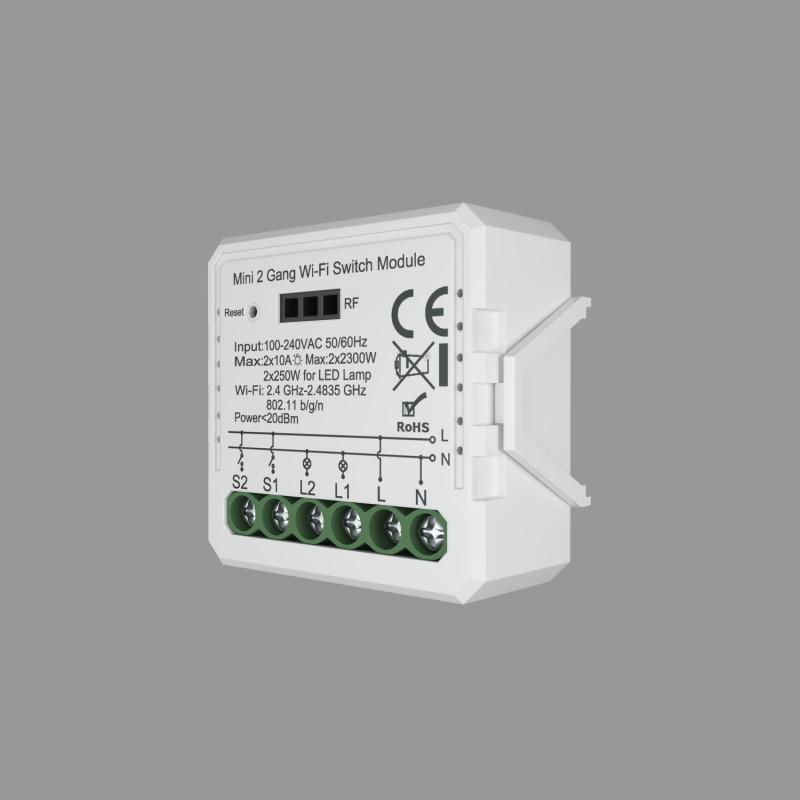 Двухканальное Wi-Fi реле-выключатель 2 x 1150Вт / 2 x 100Вт для LED RL1002-SM