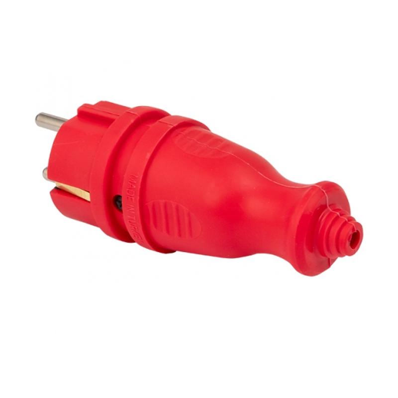 Вилка красная каучуковая прямая 230В 2P+PE 16A IP44 PRO