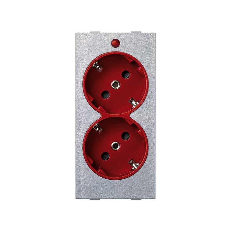Розетка двойная с заземлением и шторками Schuko 2Р+Е 16A 250В~ цвета красный/алюминий с винтовым подключением Connect