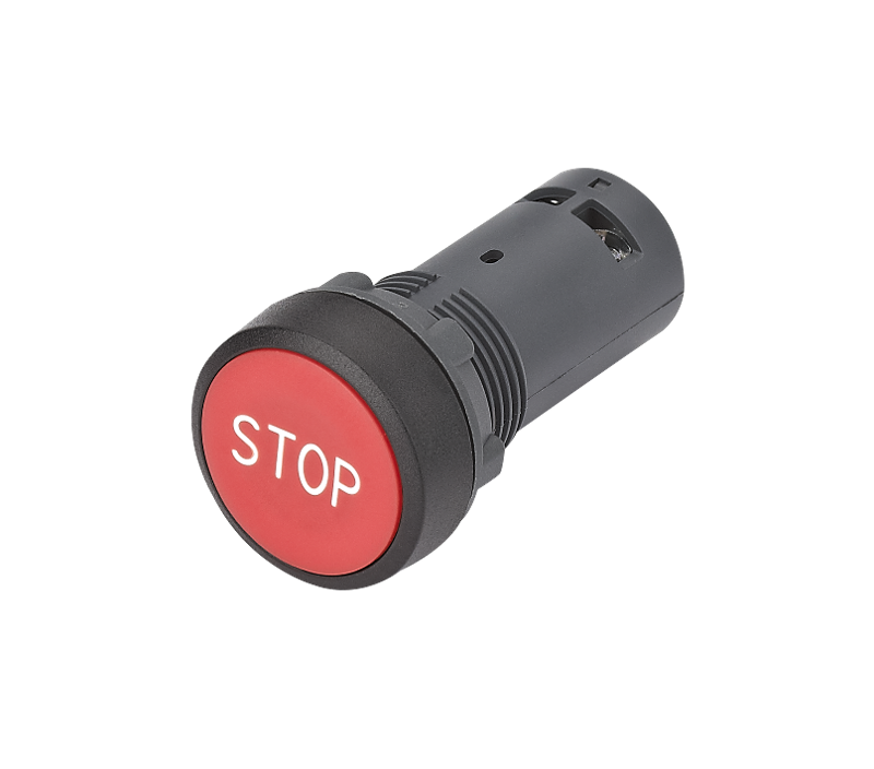 Кнопка SB7 моноблочная 22мм красная с возвратом, с маркировкой "STOP", пластик, 1НЗ, IP65