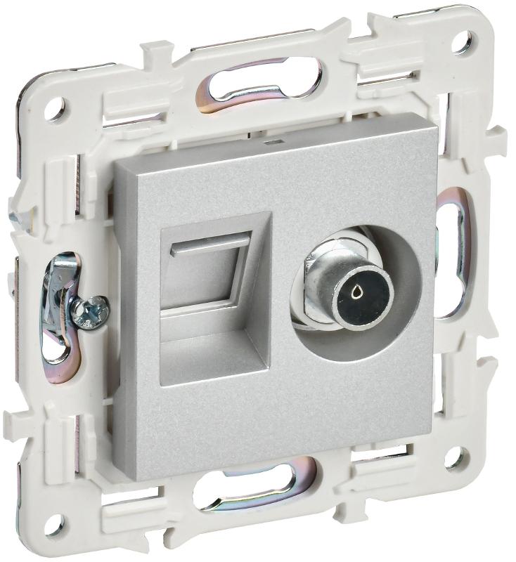 SKANDY Розетка двойная TV+RJ45 кат.6E SK-A15S серебряный